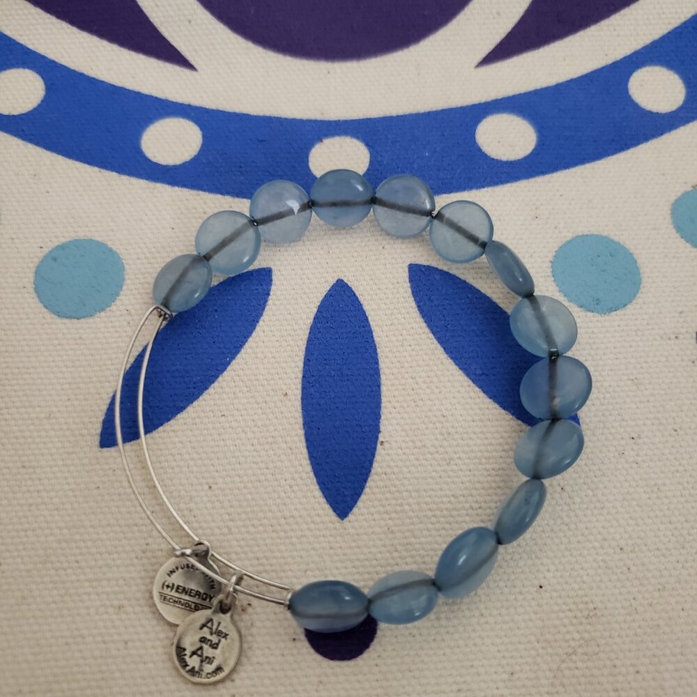 Alex and Ani Beaded  Bangle Silver / Blue  VGC     77